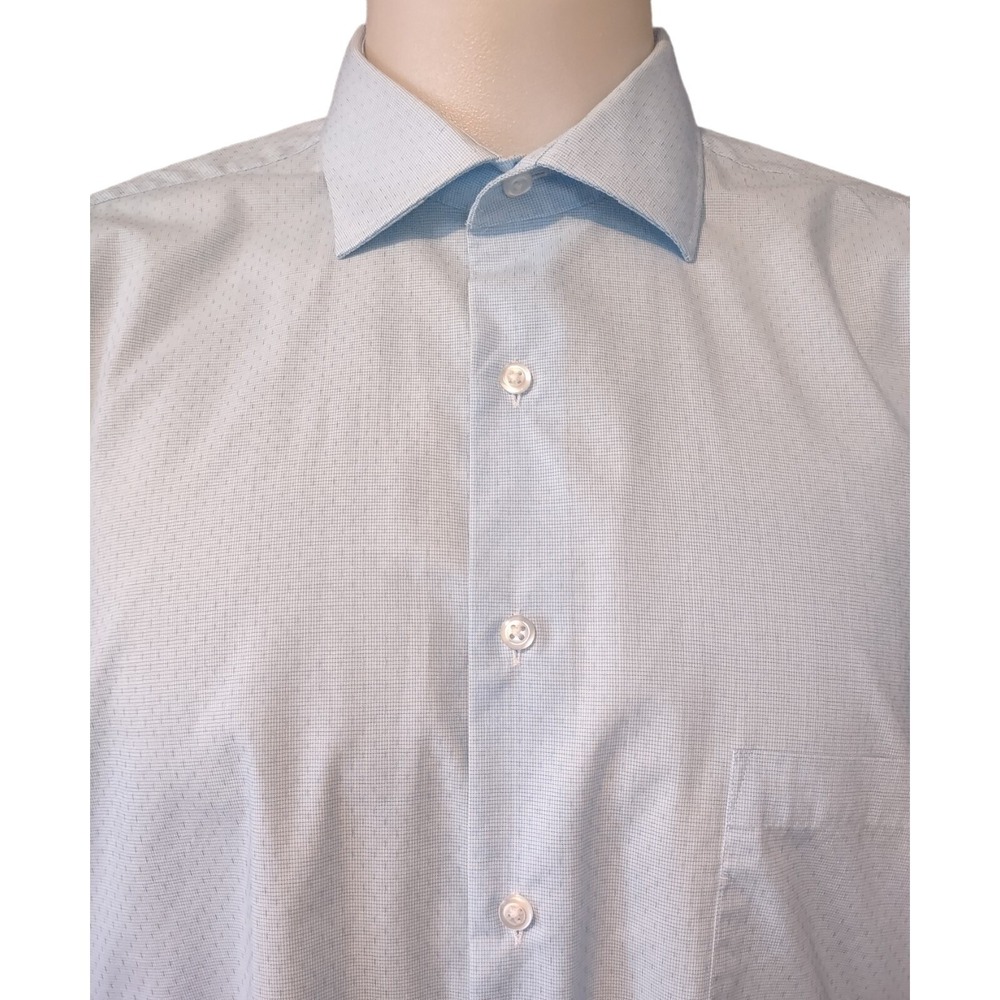 Shaquille O'Neal Dress Shirt XLG Tall Cooling Stretch Blue Micro Pattern XL G - Picture 3 of 12